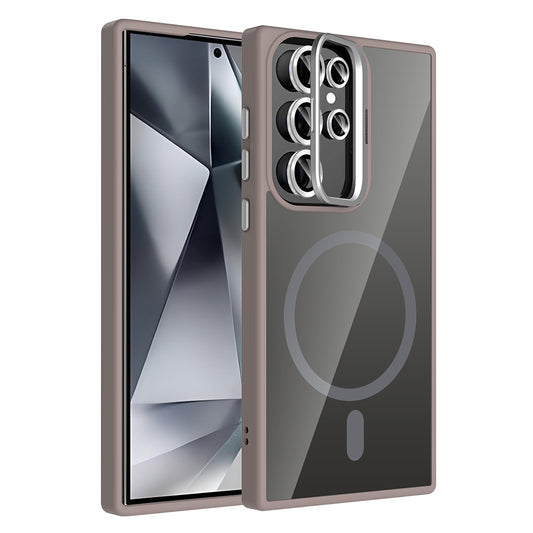 Galaxy S24 Ultra Case with Stand and Camera Lens Gift, M-Safe Charging Feature, Zore Etro Cover Gray 