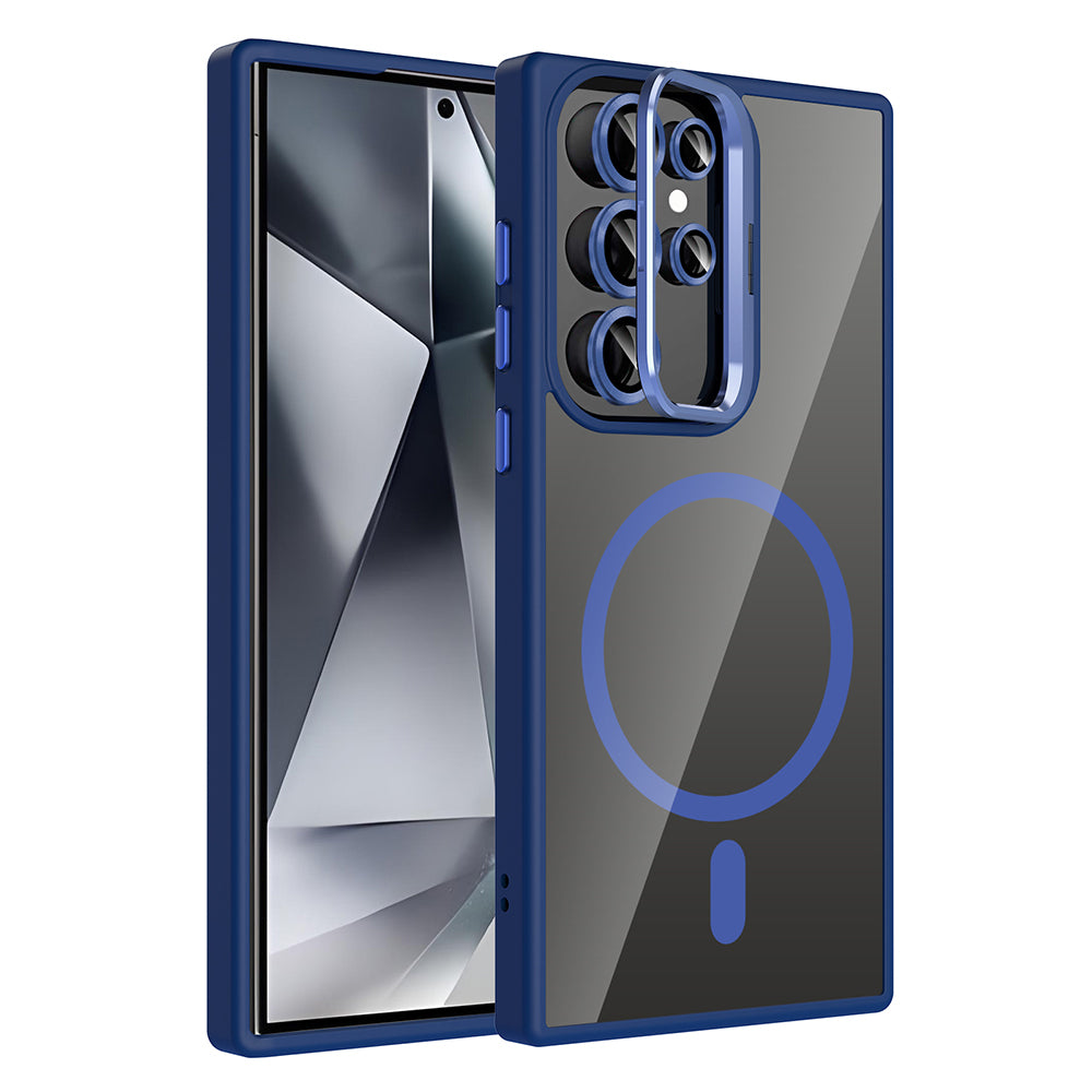 Galaxy S24 Ultra Case with Stand and Camera Lens Gift, M-Safe Charging Feature, Zore Etro Cover Navy Blue 