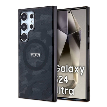 Galaxy S24 Ultra Kılıf TUMI Orjinal Lisanslı M-safe Şarj Özellikli Buzlanmış Saydam Ağ Kamuflajı Desenli Kapak Gri