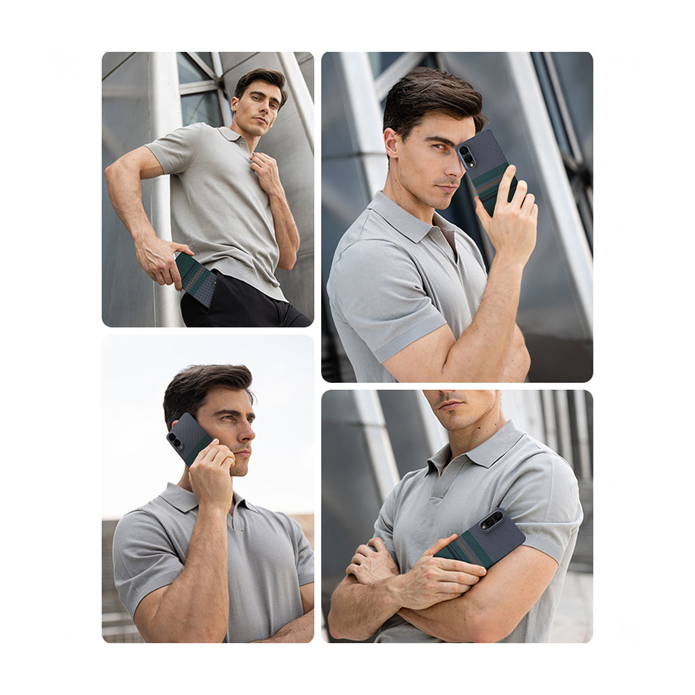 Galaxy S25 Edge Kılıf M-safe Şarj Özellikli Karbon Fiber Tasarımlı Benks Aurora ArmorAir Kevlar Kapak Yeşil