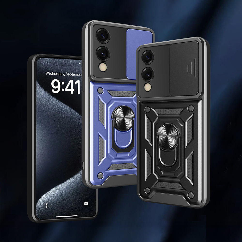 Galaxy S25 Edge Kılıf Magnetik Standlı Kamera Korumalı Zore Sürgülü Vega Kapak Siyah