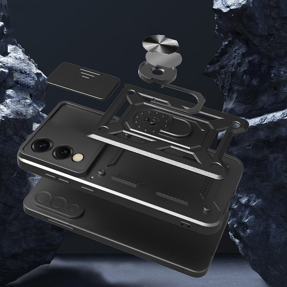 Galaxy S25 Edge Kılıf Magnetik Standlı Kamera Korumalı Zore Sürgülü Vega Kapak Siyah