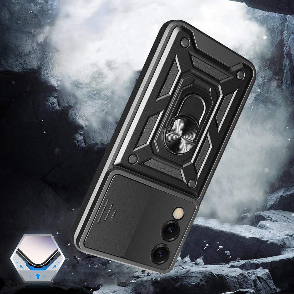 Galaxy S25 Edge Kılıf Magnetik Standlı Kamera Korumalı Zore Sürgülü Vega Kapak Mavi