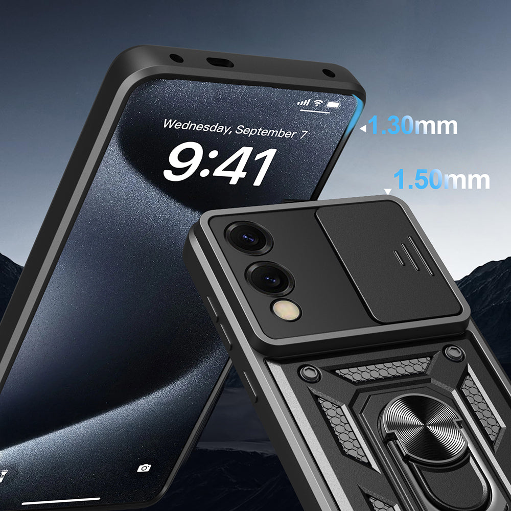 Galaxy S25 Edge Kılıf Magnetik Standlı Kamera Korumalı Zore Sürgülü Vega Kapak Siyah