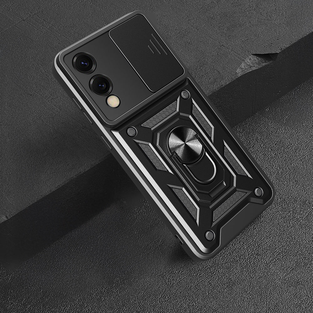 Galaxy S25 Edge Kılıf Magnetik Standlı Kamera Korumalı Zore Sürgülü Vega Kapak Siyah