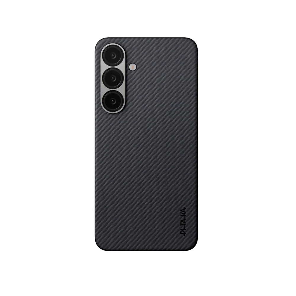 Galaxy S25 Kılıf M-safe Şarj Özellikli 600D Aramid Fiber Pitaka Ultra-Slim Classic Serisi Black-Grey Twill Kapak Siyah-Gri