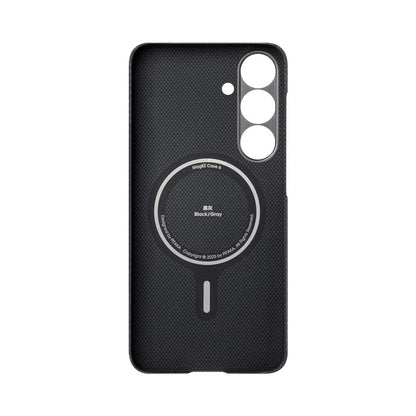 Galaxy S25 Kılıf M-safe Şarj Özellikli 600D Aramid Fiber Pitaka Ultra-Slim Classic Serisi Black-Grey Twill Kapak Siyah-Gri