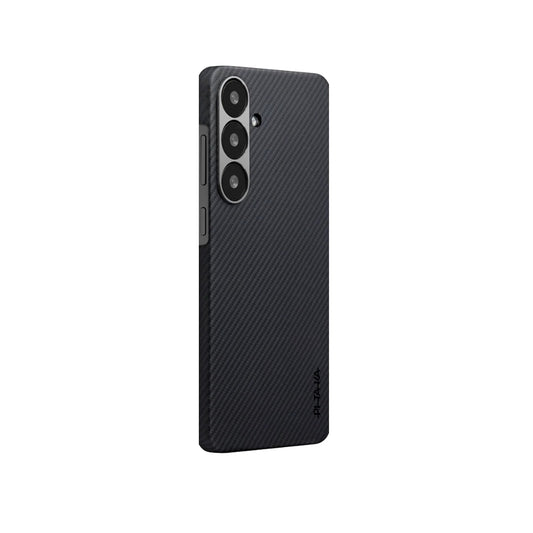 Galaxy S25 Kılıf M-safe Şarj Özellikli 600D Aramid Fiber Pitaka Ultra-Slim Classic Serisi Black-Grey Twill Kapak Siyah-Gri