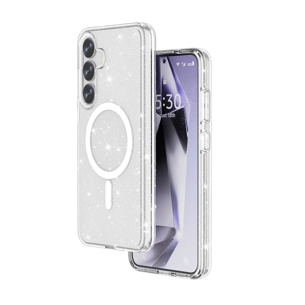 Galaxy S25 Kılıf M-safe Şarj Özellikli Parlayan Simli Saydam Renkli Zore Allstar Kapak Şeffaf