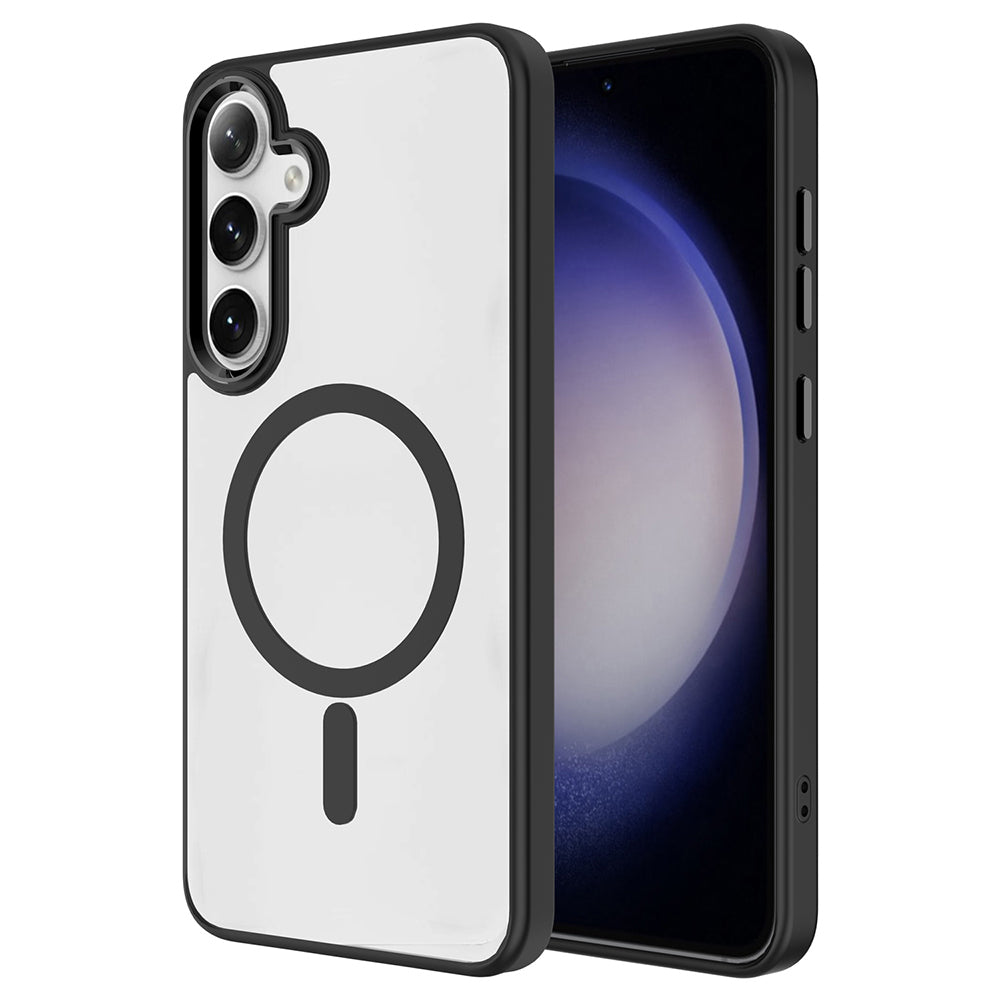 Galaxy S25 Case M-safe Charging Feature Zore Chrome M-safe Silicone Cover Black