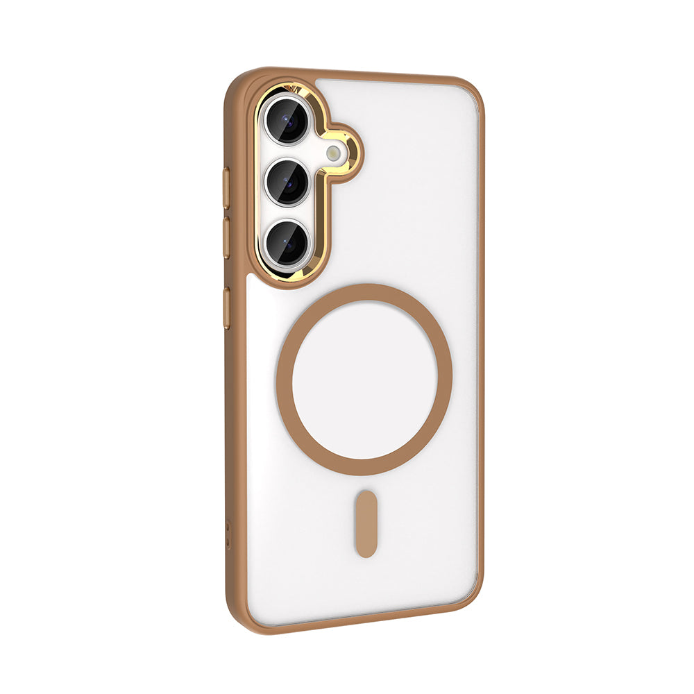 Galaxy S25 Case M-safe Charging Feature Zore Chrome M-safe Silicone Cover Beige