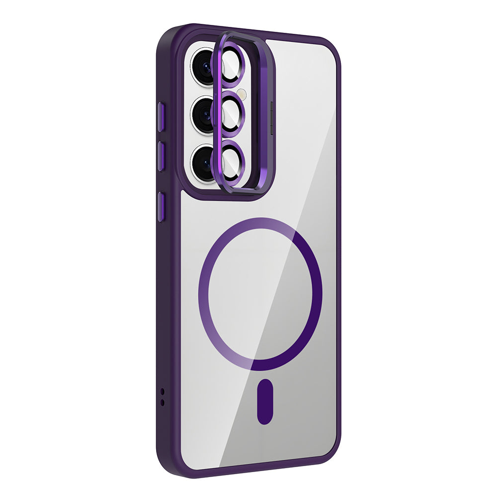 Galaxy S25 Case with Stand and Camera Lens Gift, M-Safe Charging Feature, Zore Etro Cover Gray 