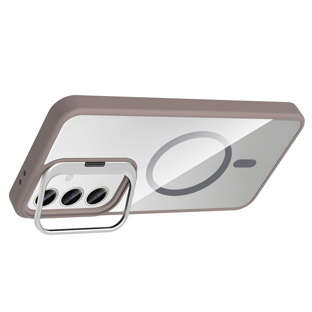 Galaxy S25 Case with Stand and Camera Lens Gift, M-Safe Charging Function, Zore Etro Cover Desert Titanium 