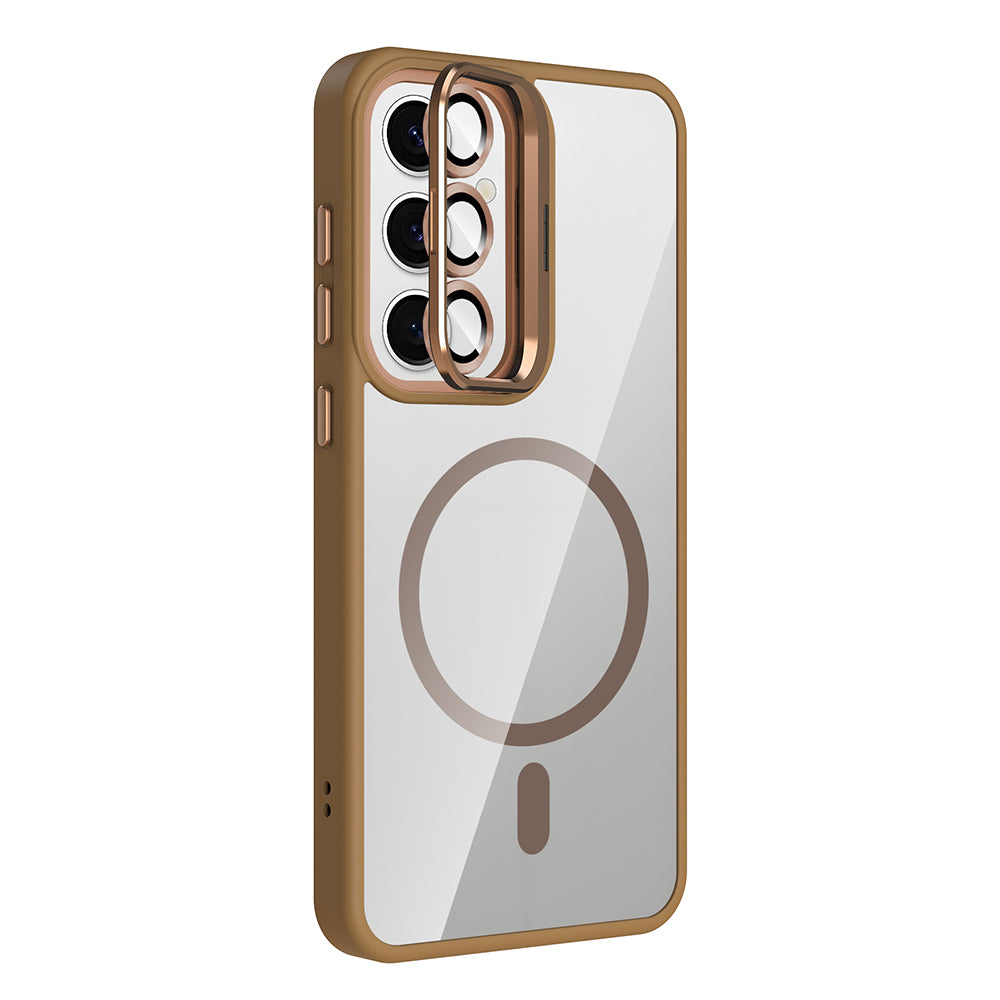 Galaxy S25 Case with Stand and Camera Lens Gift, M-Safe Charging Feature, Zore Etro Cover, Navy Blue 