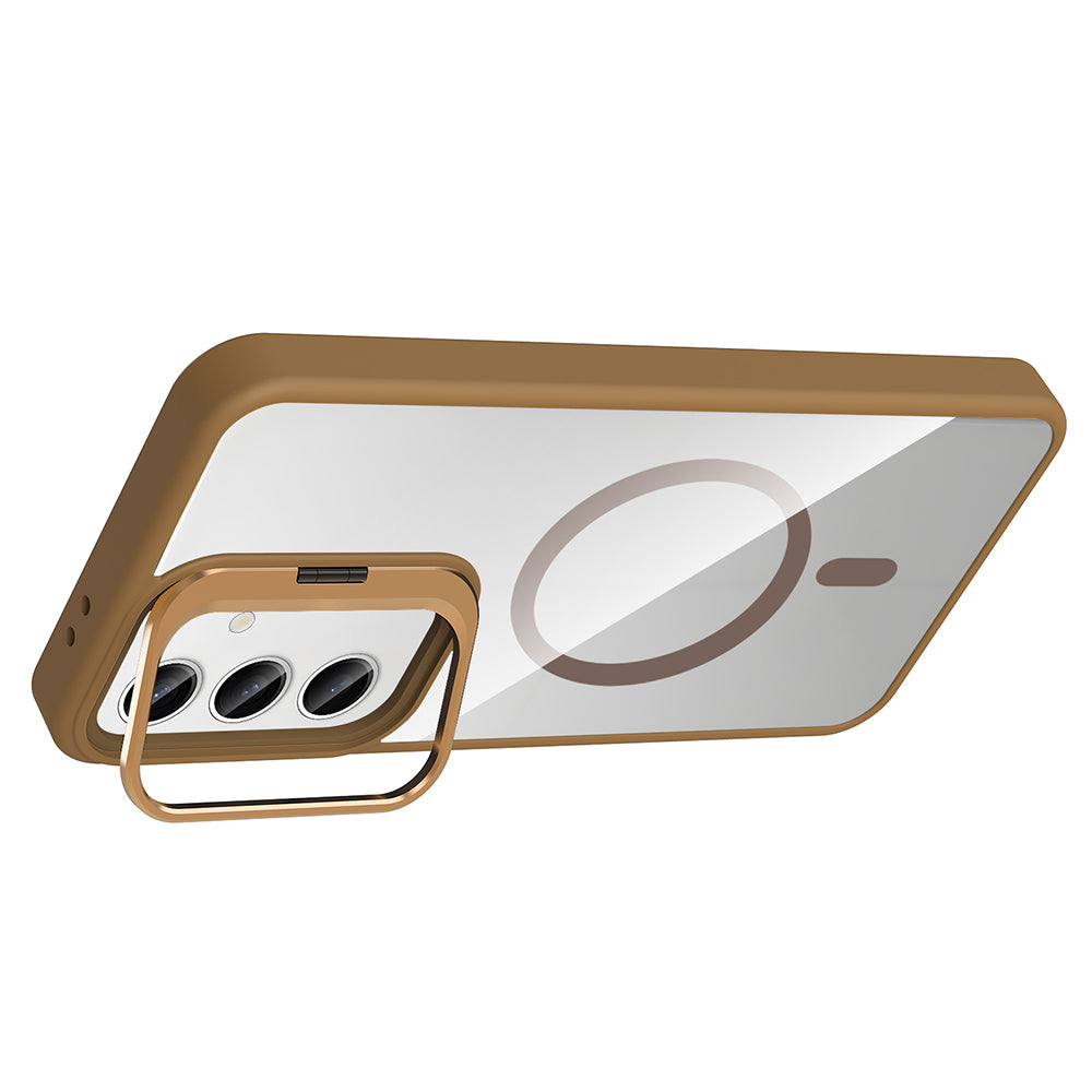 Galaxy S25 Case with Stand and Camera Lens Gift, M-Safe Charging Feature, Zore Etro Cover Gray 