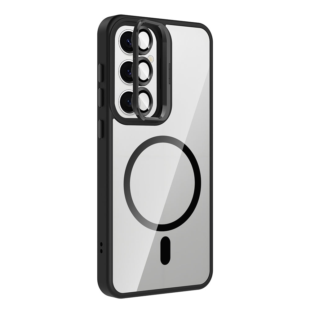 Galaxy S25 Case with Stand and Camera Lens Gift, M-Safe Charging Feature, Zore Etro Cover Black 