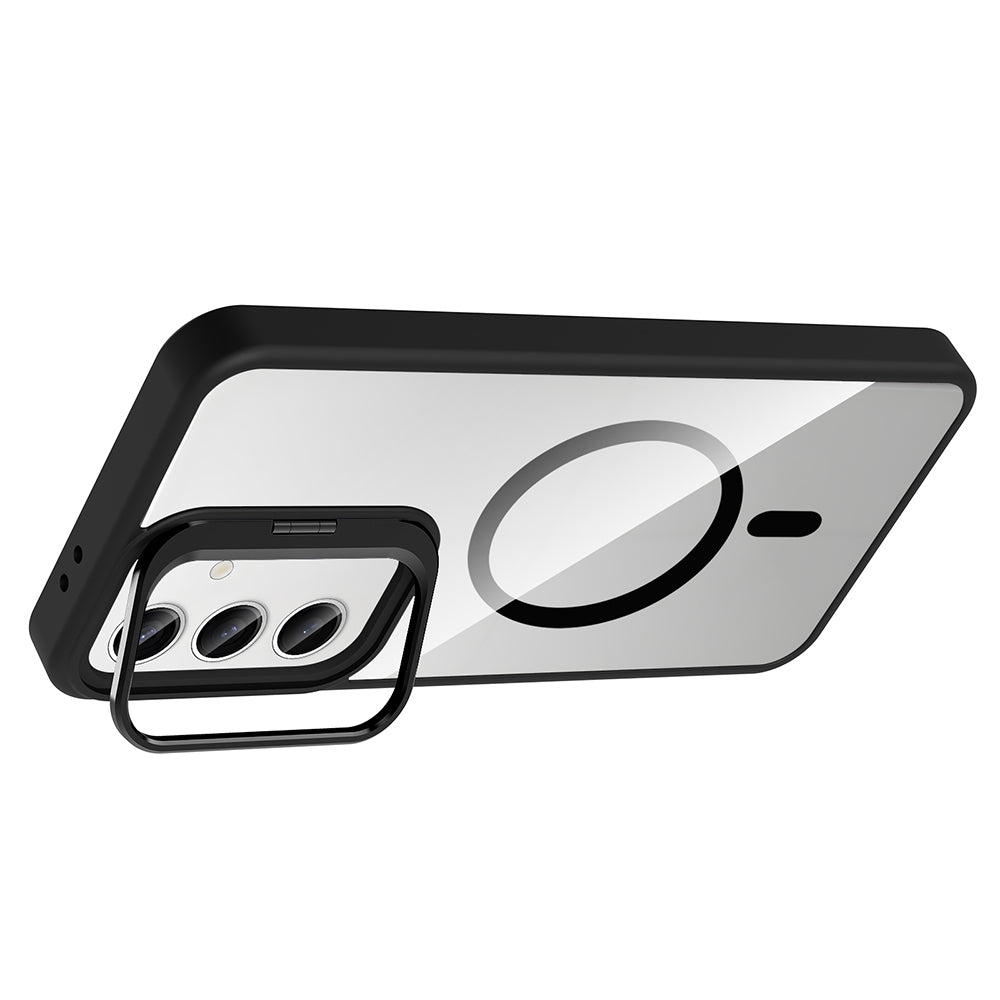 Galaxy S25 Case with Stand and Camera Lens Gift, M-Safe Charging Feature, Zore Etro Cover Gray 