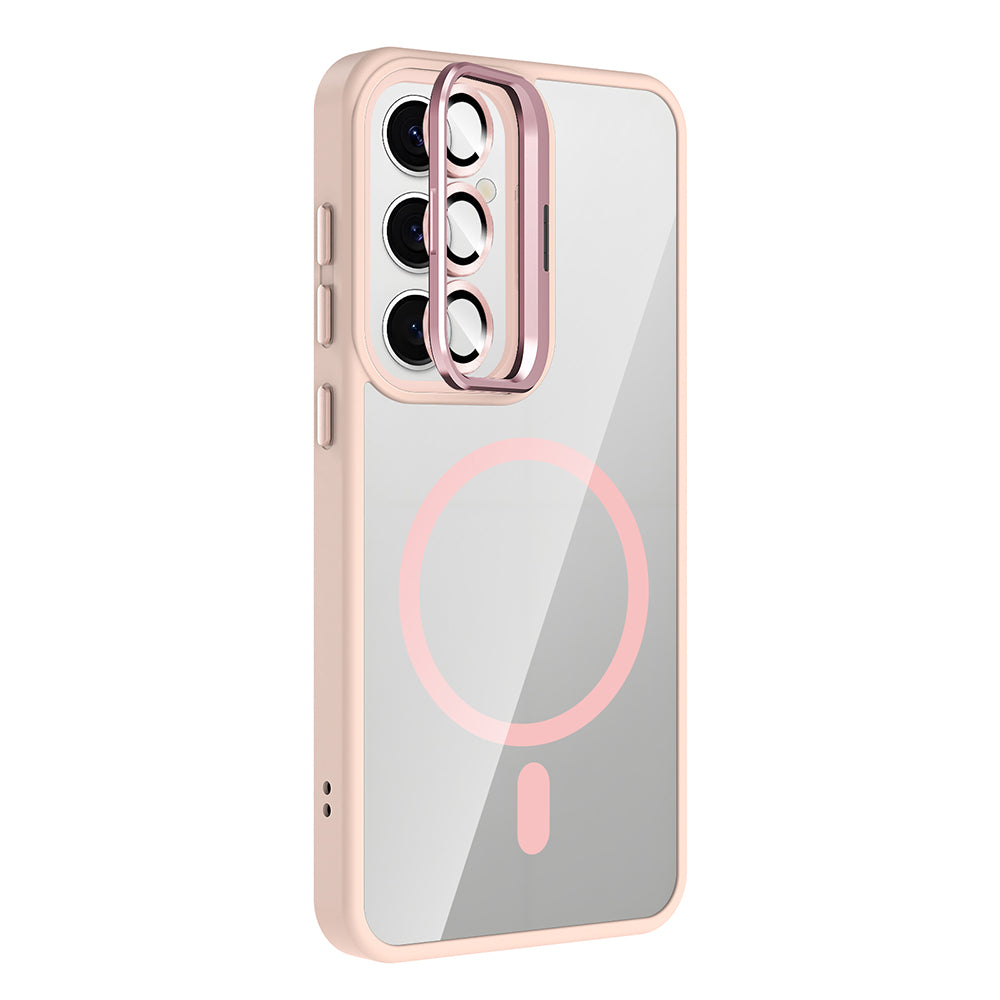 Galaxy S25 Case with Stand and Camera Lens Gift, M-Safe Charging Feature, Zore Etro Cover Pink 