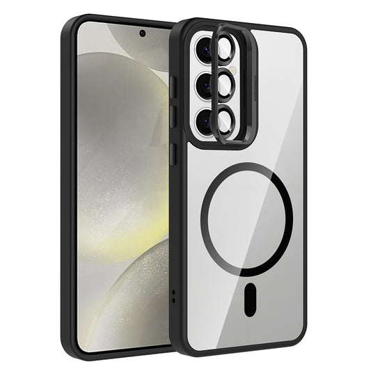 Galaxy S25 Case with Stand and Camera Lens Gift, M-Safe Charging Feature, Zore Etro Cover Black 