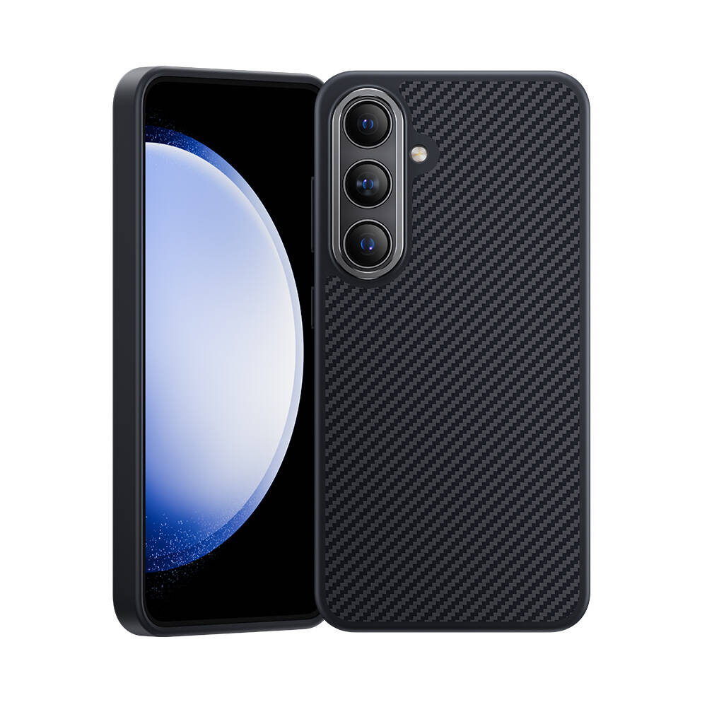 Galaxy S25 Plus Kılıf Karbon Fiber M-safe Şarj Özellikli Benks Hybrid ArmorPro 600D Kevlar Kapak Siyah