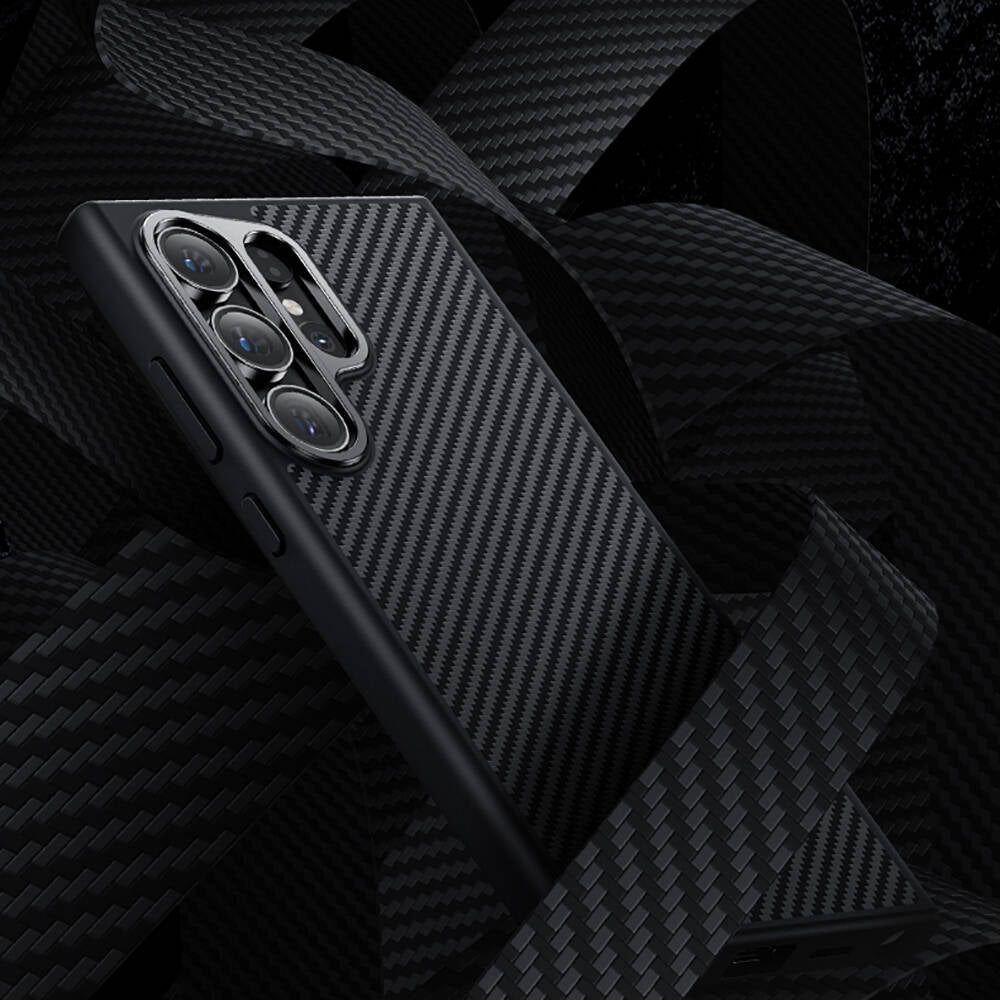 Galaxy S25 Plus Kılıf Karbon Fiber M-safe Şarj Özellikli Benks Hybrid ArmorPro 600D Kevlar Kapak Siyah