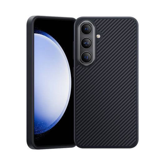 Galaxy S25 Plus Kılıf Karbon Fiber M-safe Şarj Özellikli Benks Hybrid ArmorPro 600D Kevlar Kapak Siyah