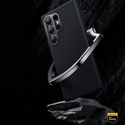 Galaxy S25 Plus Kılıf Karbon Fiber M-safe Şarj Özellikli Benks Hybrid ArmorPro 600D Kevlar Kapak Siyah