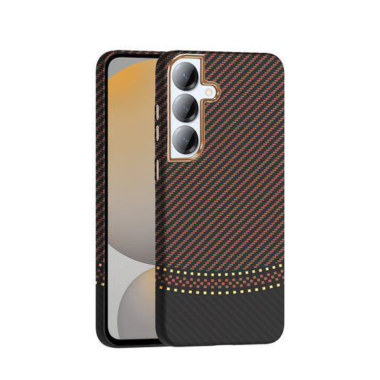 Galaxy S25 Plus Case with M-safe Charging Function Carbon Fiber Look Zore Gros Cover Gold-Black 