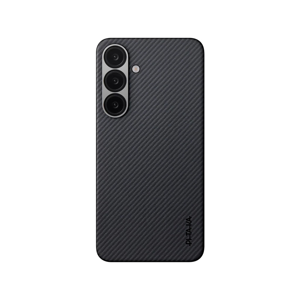 Galaxy S25 Plus Kılıf M-safe Şarj Özellikli 600D Aramid Fiber Pitaka Ultra-Slim Classic Serisi Black-Grey Twill Kapak Siyah-Gri