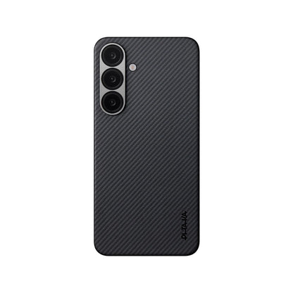 Galaxy S25 Plus Kılıf M-safe Şarj Özellikli 600D Aramid Fiber Pitaka Ultra-Slim Classic Serisi Black-Grey Twill Kapak Siyah-Gri