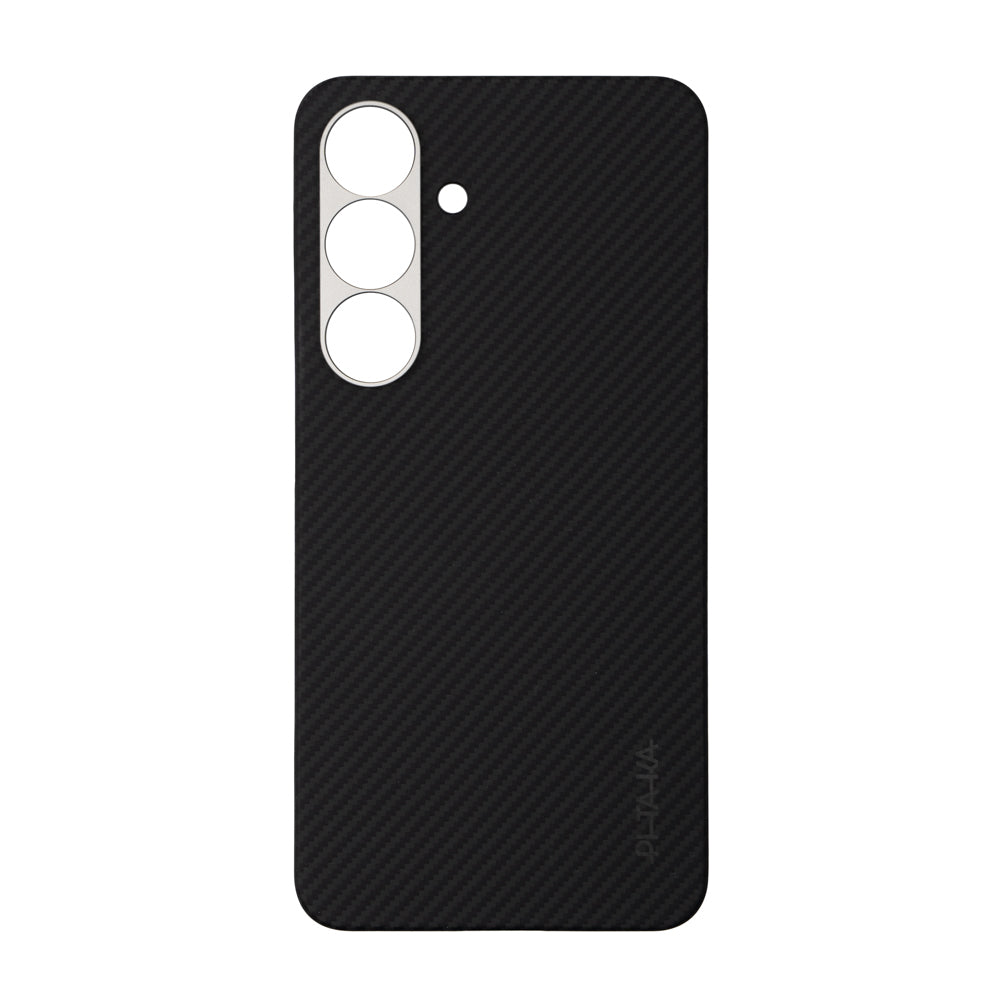 Galaxy S25 Plus Kılıf M-safe Şarj Özellikli 600D Aramid Fiber Pitaka Ultra-Slim Classic Serisi Black-Grey Twill Kapak Siyah-Gri