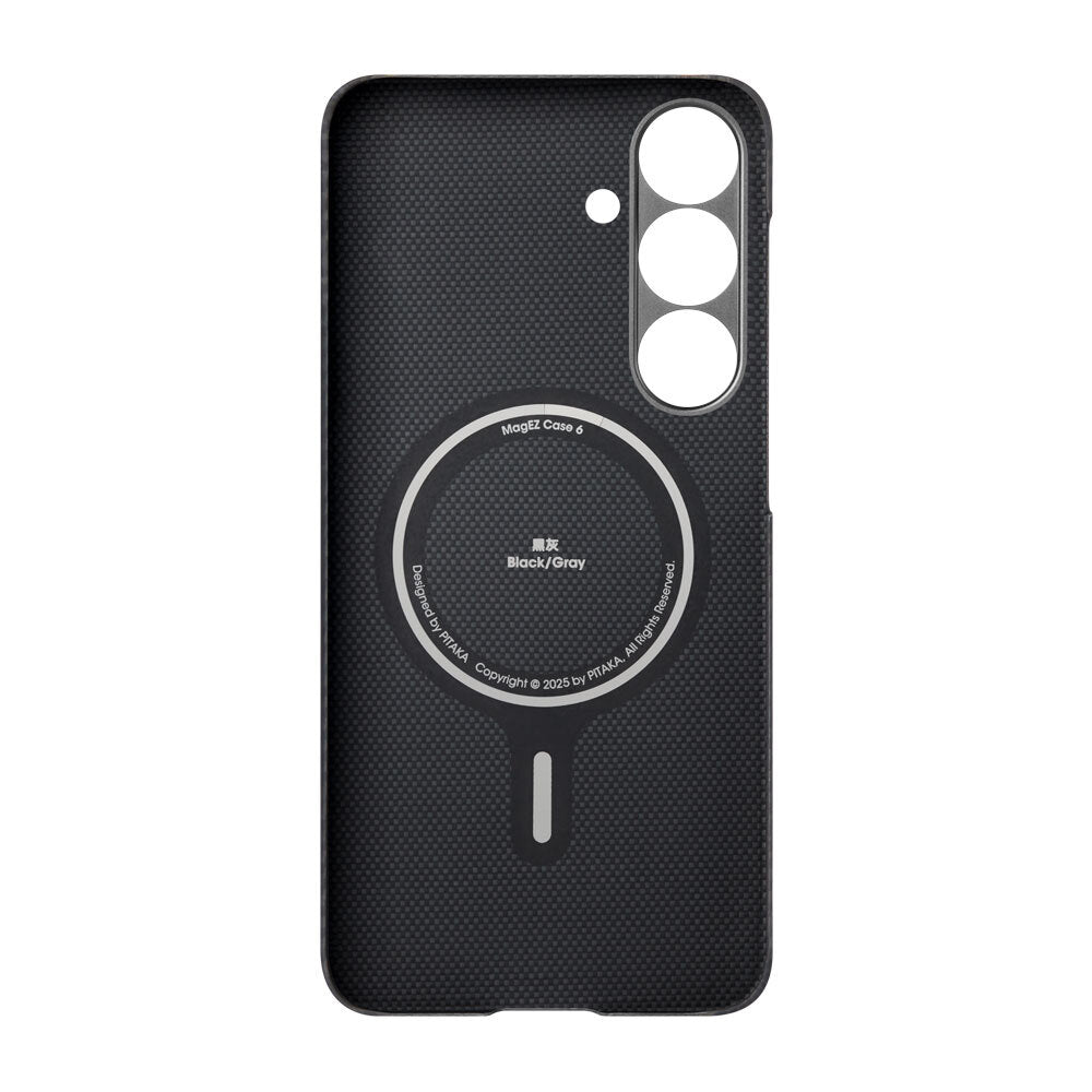 Galaxy S25 Plus Kılıf M-safe Şarj Özellikli 600D Aramid Fiber Pitaka Ultra-Slim Classic Serisi Black-Grey Twill Kapak Siyah-Gri