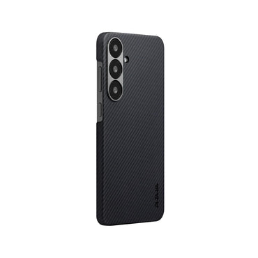 Galaxy S25 Plus Kılıf M-safe Şarj Özellikli 600D Aramid Fiber Pitaka Ultra-Slim Classic Serisi Black-Grey Twill Kapak