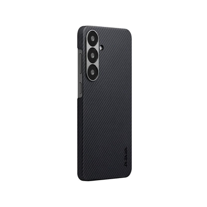 Galaxy S25 Plus Kılıf M-safe Şarj Özellikli 600D Aramid Fiber Pitaka Ultra-Slim Classic Serisi Black-Grey Twill Kapak Siyah-Gri