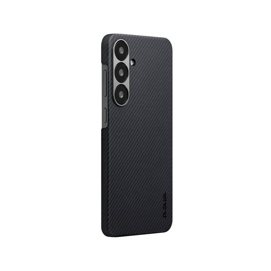 Galaxy S25 Plus Kılıf M-safe Şarj Özellikli 600D Aramid Fiber Pitaka Ultra-Slim Classic Serisi Black-Grey Twill Kapak Siyah-Gri
