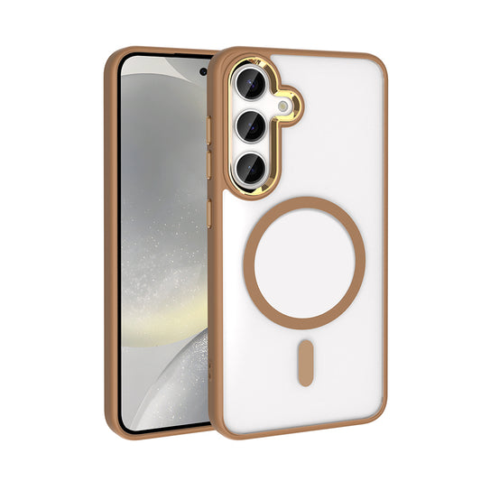Galaxy S25 Plus Case M-safe Charging Feature Zore Chrome M-safe Silicone Cover Beige