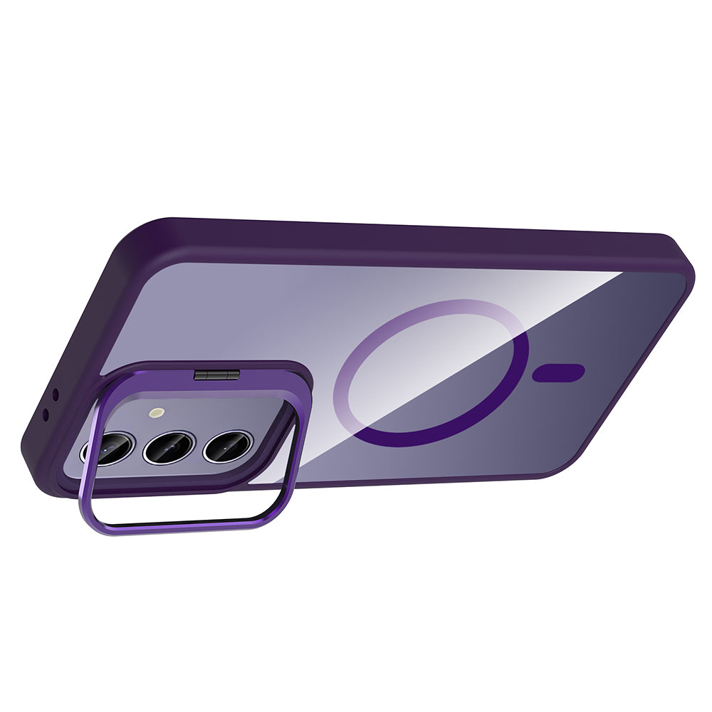 Galaxy S25 Plus Case with Stand and Camera Lens Gift, M-Safe Charging Feature, Zore Etro Cover, Deep Purple 