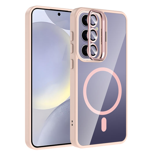 Galaxy S25 Plus Case with Stand and Camera Lens Gift, M-Safe Charging Feature, Zore Etro Cover Pink 