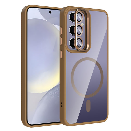 Galaxy S25 Plus Case with Stand and Camera Lens Gift, M-Safe Charging Function, Zore Etro Cover Desert Titanium 