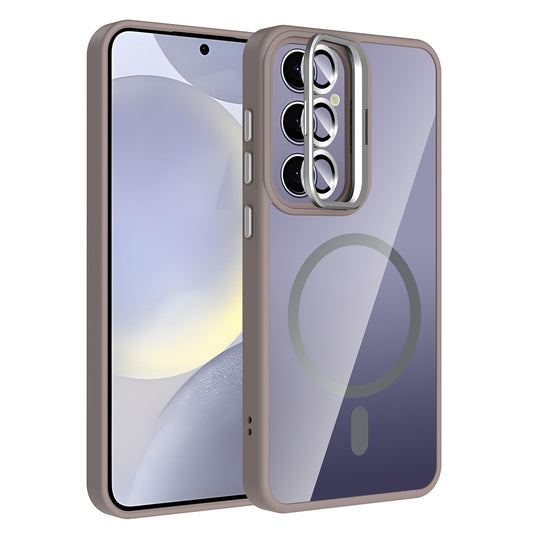 Galaxy S25 Plus Case with Stand and Camera Lens Gift, M-Safe Charging Feature, Zore Etro Cover Gray 