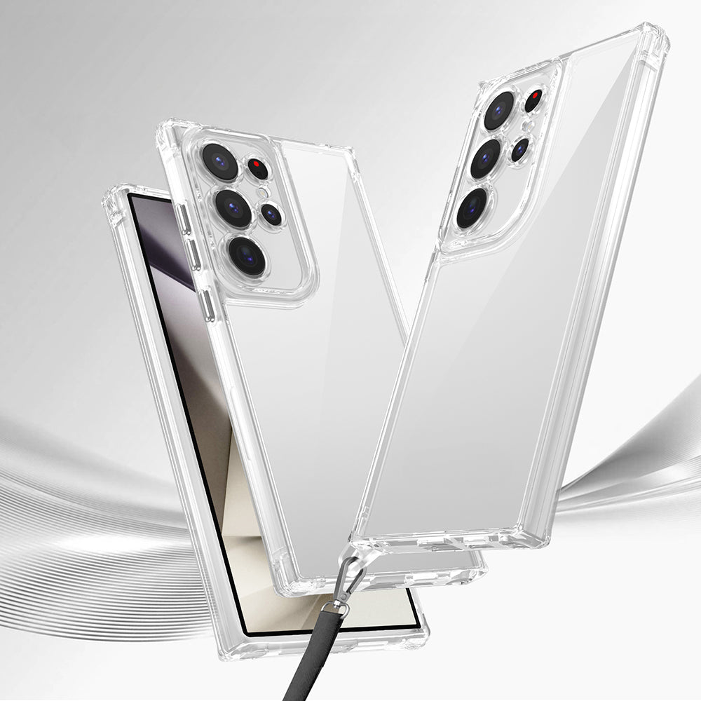 Galaxy S25 Ultra Airbag Case with Attachable Strap Zore Snap Silicone Cover Transparent 