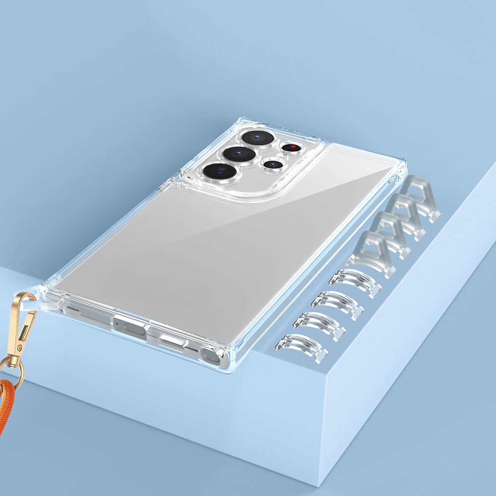 Galaxy S25 Ultra Airbag Case with Attachable Strap Zore Snap Silicone Cover Transparent 