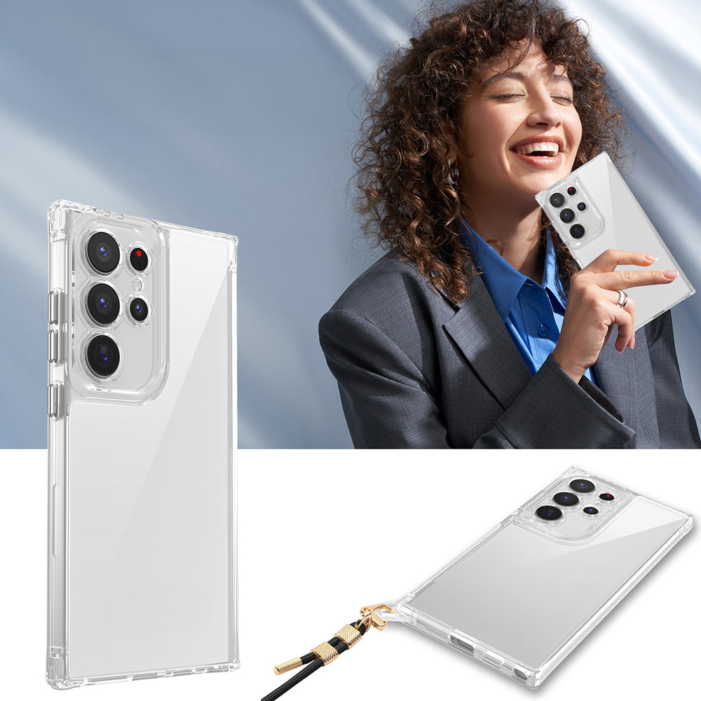 Galaxy S25 Ultra Airbag Case with Attachable Strap Zore Snap Silicone Cover Transparent 