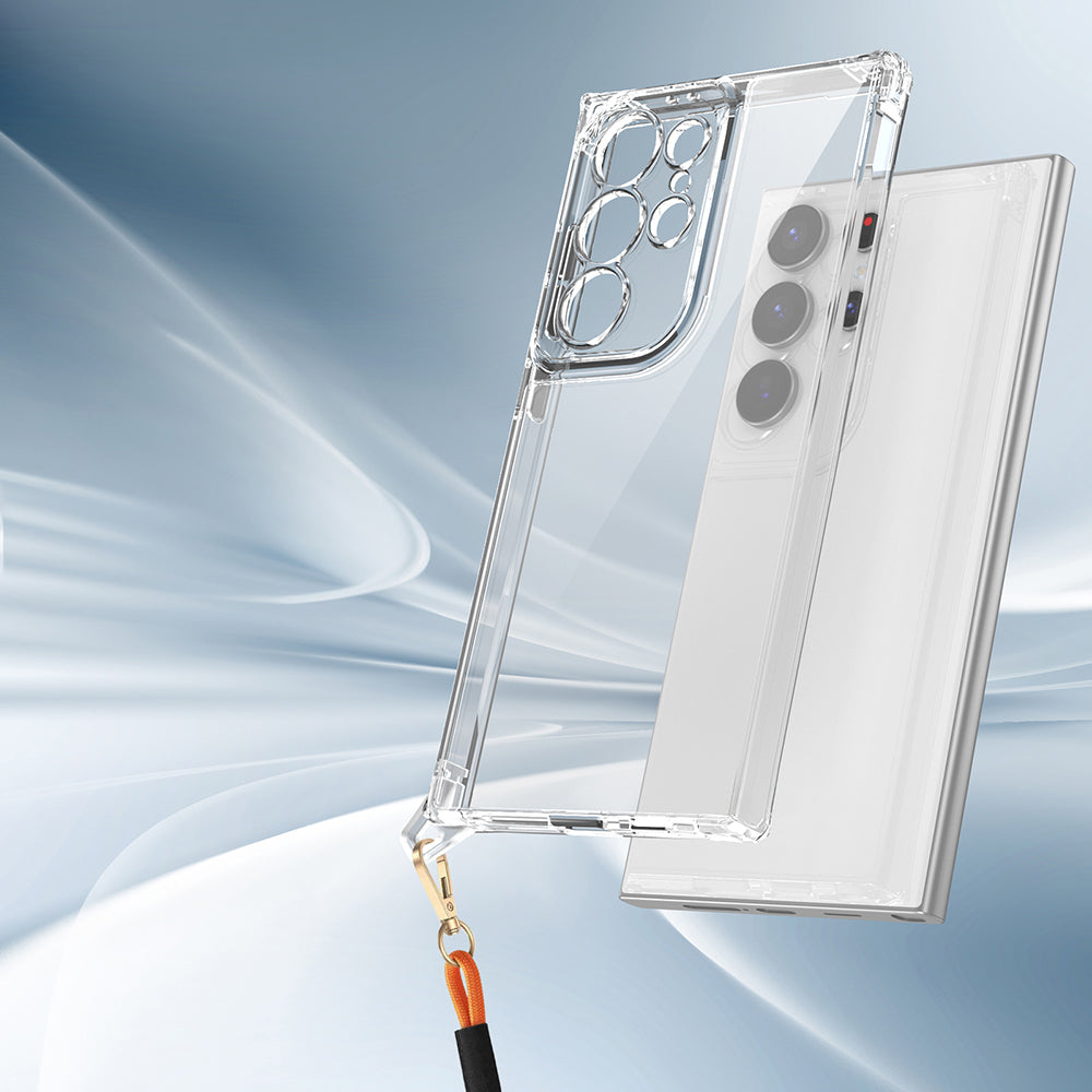 Galaxy S25 Ultra Airbag Case with Attachable Strap Zore Snap Silicone Cover Transparent 