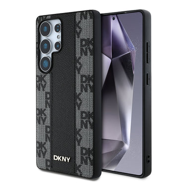 Galaxy S25 Ultra Kılıf DKNY Orjinal Lisanslı M-safe Şarj Özellikli 3D Yazılı Checkered Pattern Kapak Siyah