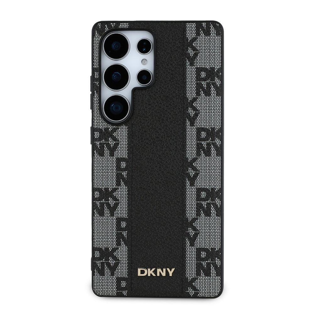 Galaxy S25 Ultra Kılıf DKNY Orjinal Lisanslı M-safe Şarj Özellikli 3D Yazılı Checkered Pattern Kapak Bej