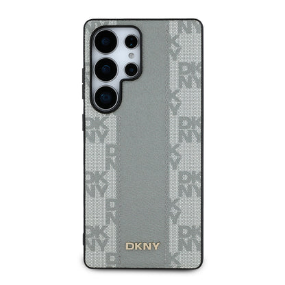 Galaxy S25 Ultra Kılıf DKNY Orjinal Lisanslı M-safe Şarj Özellikli 3D Yazılı Checkered Pattern Kapak Siyah