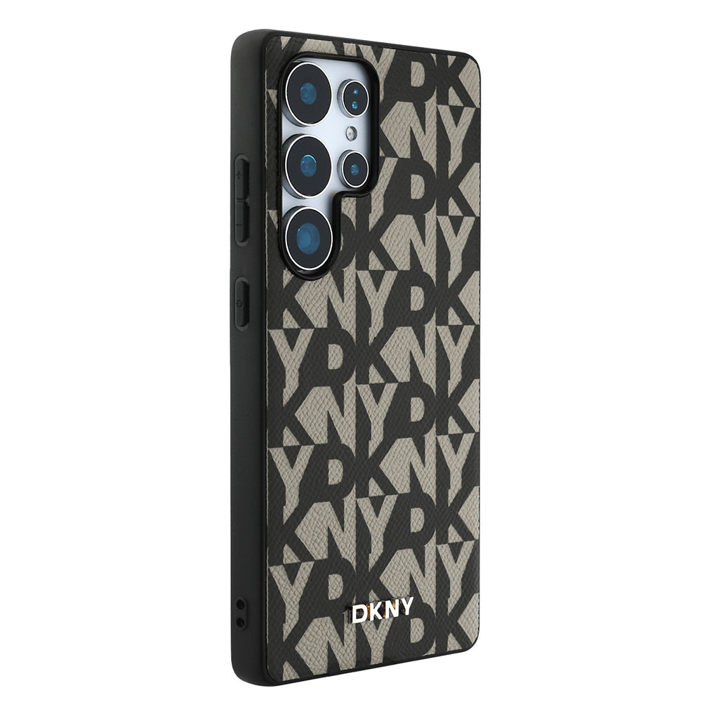 Galaxy S25 Ultra Kılıf DKNY Orjinal Lisanslı M-safe Şarj Özellikli 3D Yazılı Grid Pattern Kapak Gri