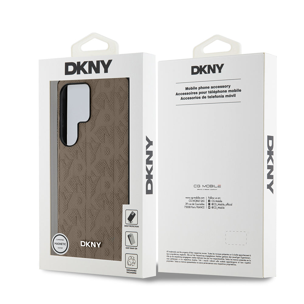 Galaxy S25 Ultra Kılıf DKNY Orjinal Lisanslı Magnetik PU Deri Grid Pattern Kapak Siyah