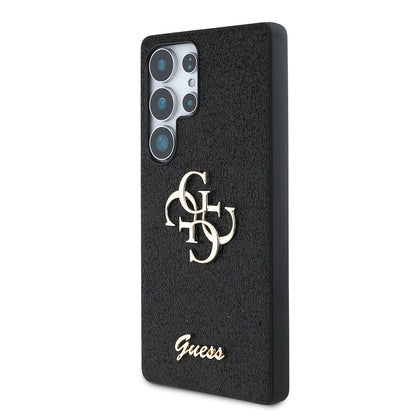 Galaxy S25 Ultra Kılıf Guess Orjinal Lisanslı 4G Büyük Metal Logolu Glitter Kapak Siyah